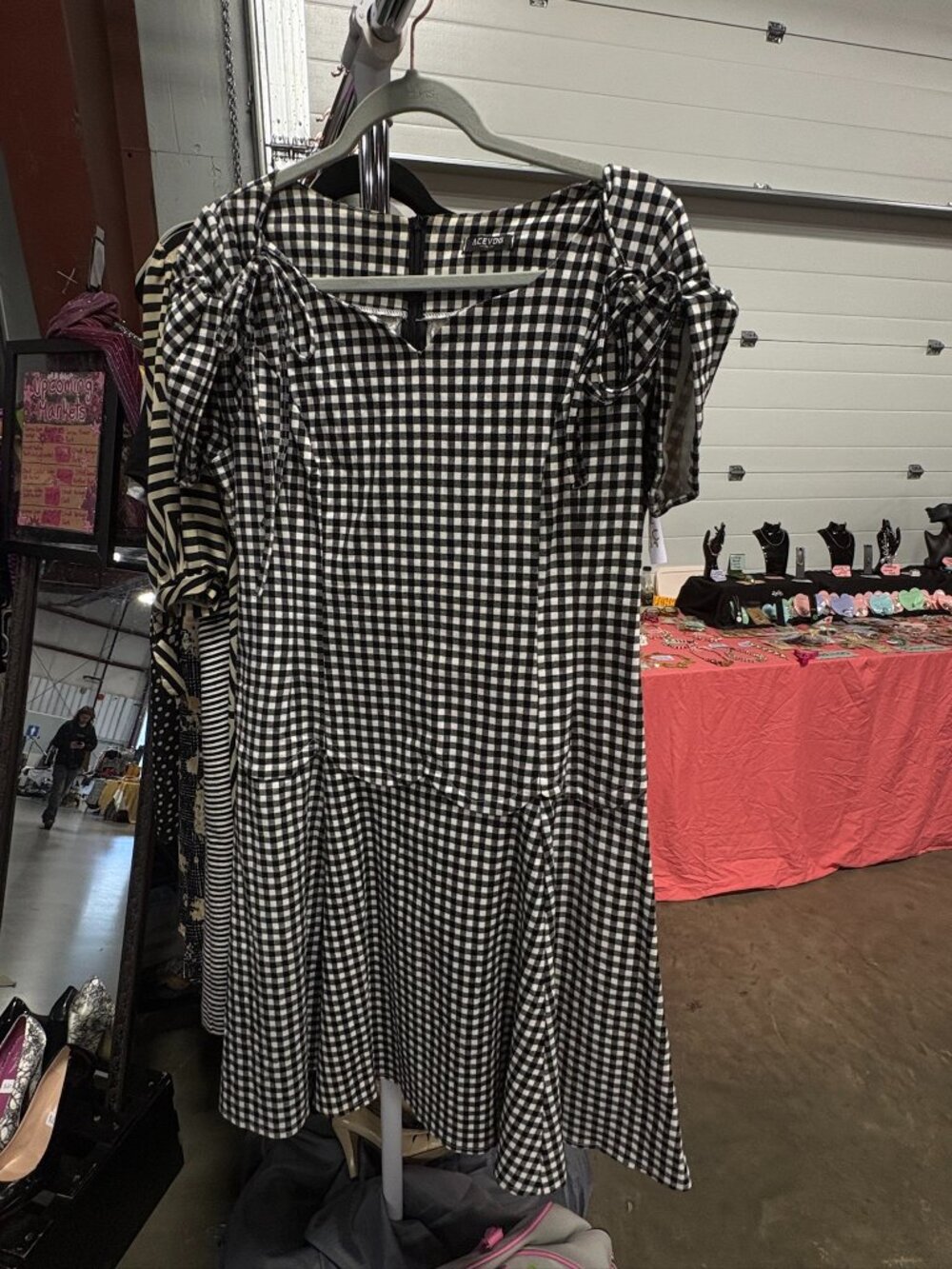 ACEVOG XL Black White Gingham Retro Rockabilly Fit Flare Dress